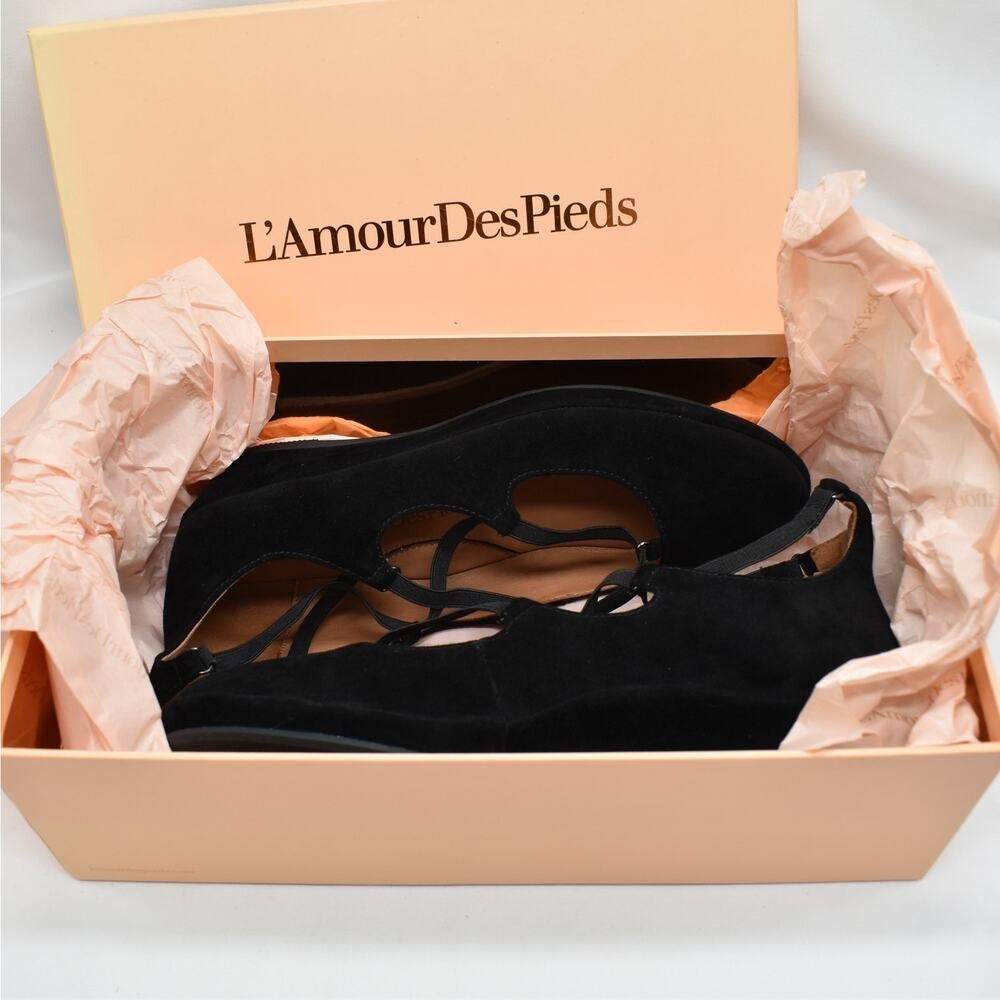 L'Amour Des Pieds Black Suede Leather Wedge Heel Shoes Womens Size 8 Dress New - Picture 13 of 16